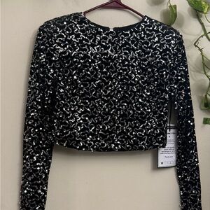 Macy's Black and Silver Sequin Crop Top